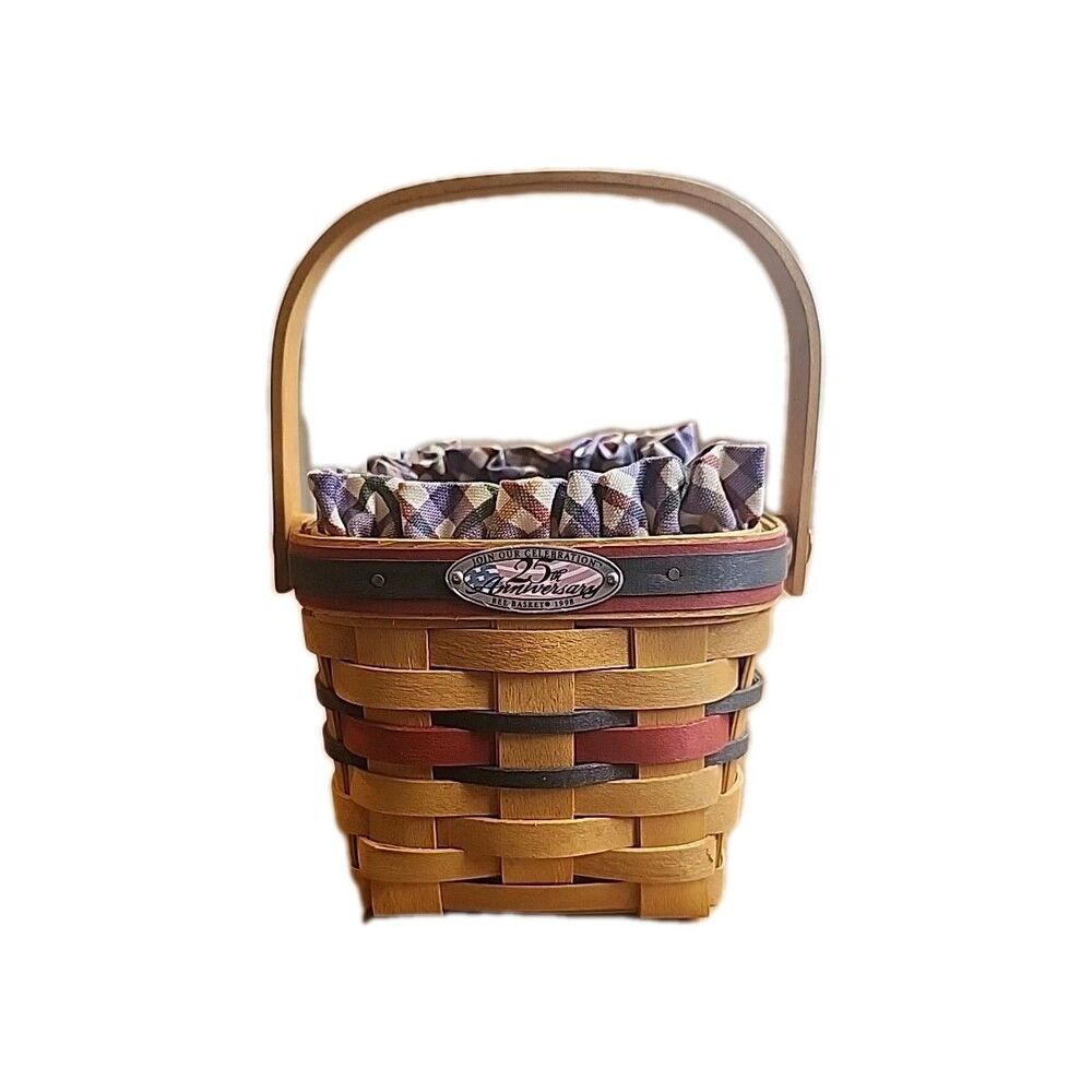 Longaberger 1998 25th Anniversary Bee Basket Patriotic Red White Blue Liner +